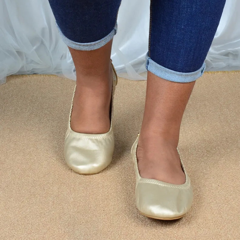 Women Ballet Flats Fashion Foldable Leather Loafers Soft Slip on Woman Luxury Brand Prom Ballerina Flats Wedding Party Shoes