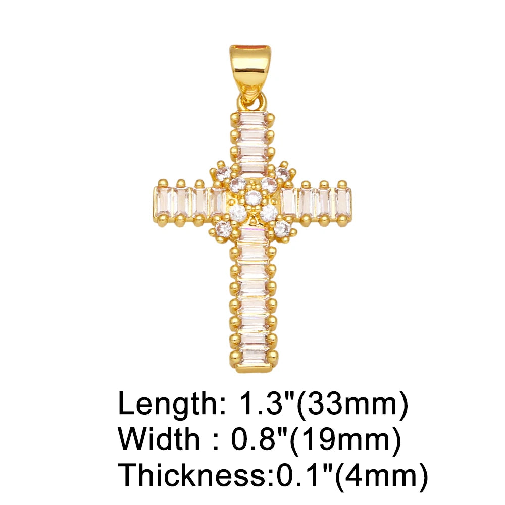 Clearance CZ Cross Pendant for Necklace Making Copper Gold Plated Crucifix Jewelry Making Supplies DIY Wholesale Bulk pdta861