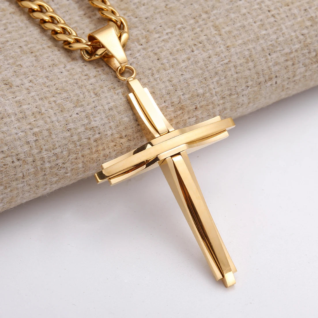 Vintage Cross Pendant Necklace Punk New Design Classic 316L Stainless Steel Curb Chain Men Women Necklace Jewelry