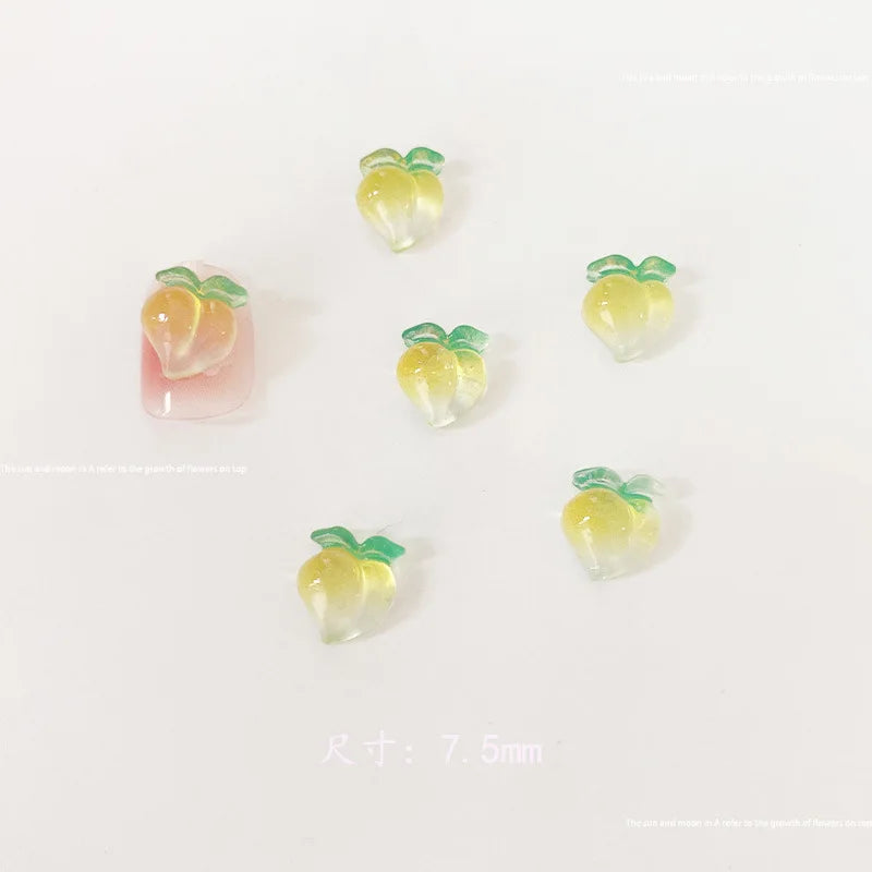 10pcs Kawaii Clear Peach Apple Nail Art Charms Resin Ice Transparent Fruit Rhinestones Nail Decorations DIY Jewelry Accessories