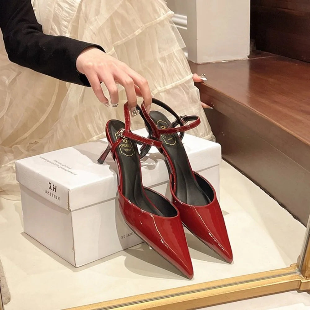 2025 New Design High Heels Woman Pumps Buckle Strap Mules Slippers Sexy Pointed Toe Wedding Banquet Female Shoes