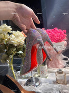 High Heels Women Star Style Sexy Red sole luxury Brand  Woman High Heels Pointed toe glitter Pumps elegant Party Shoes