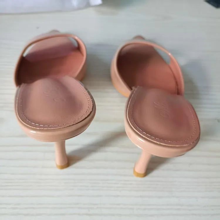 Women's Slippers 2025 New Summer Slim Heel Pointed Toe Worn with A Straight Drag Patent Leather High-heeled Slippers for Womens