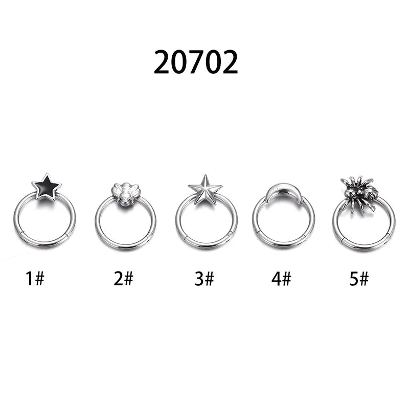 1PC Steel Moon Star Septum Piercing Hinged Segment Nose Ring Septum Clicker Cartilage Tragus Clicker Body Piercing Jewelry 16G