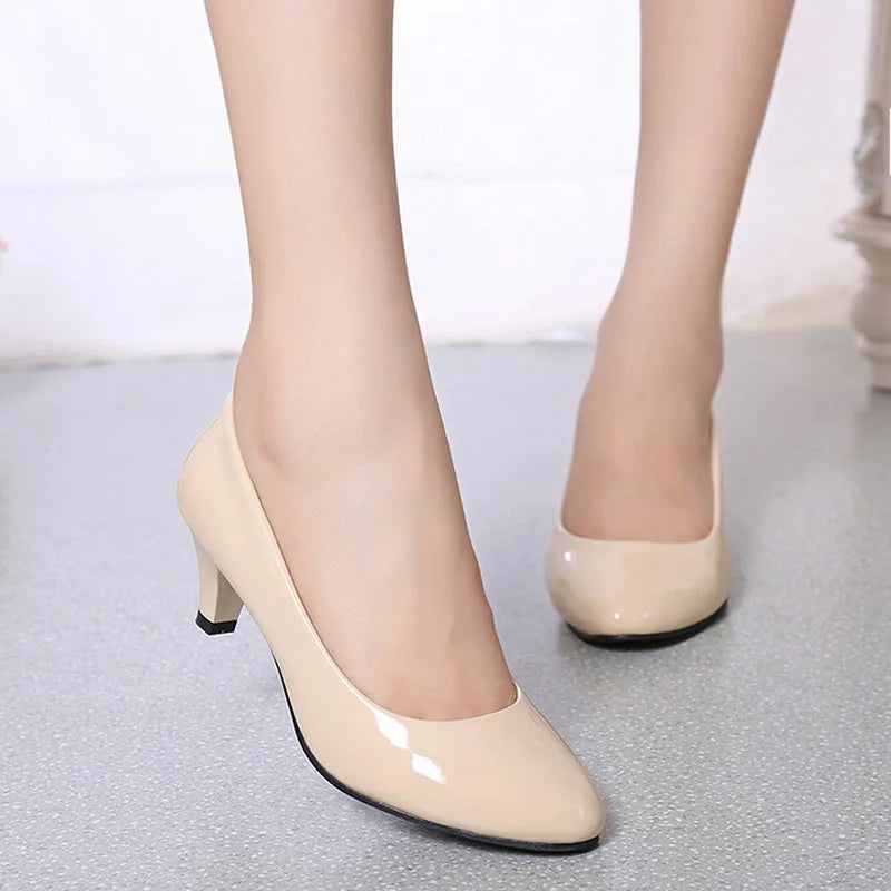 New Women's Shoes On Heels Elegant Medium High Heeled Ladies Pointed Toe Fashion Pumps For Woman Office Black White Red