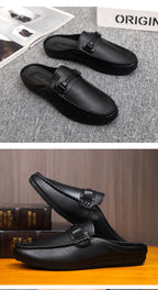 Men Half Slippers 2025 Summer Breathable Mens Casual Shoes Comfortable Walking Loafers Moccasins PU Leather Men Fashion Slippers