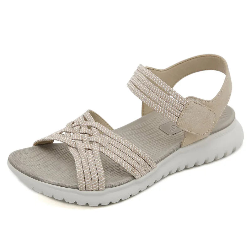 Women's Sandals Summer Casual Non-Slip PU Light Comfort Elastic Soft MD Platform Wedges High Heels Beach Shoes Woman