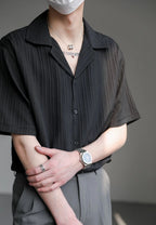 Men's Shirt Black Loose Short Sleeve Male Shirts Designer with Collar High Quality Luxury Sleeves Silk New in Vintage Slim Fit