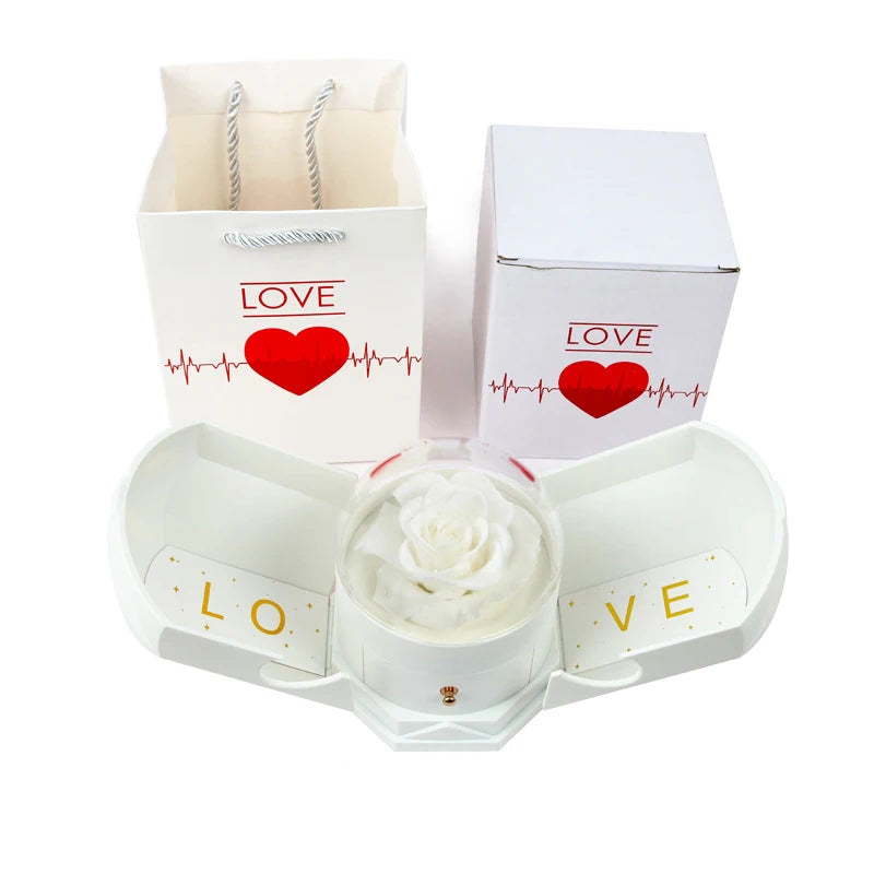 Christmas Custom Name Heart Necklace Creative Castle Double Door Jewelry Box Eternal Rose for Girl Wife Valentine's Day Gifts