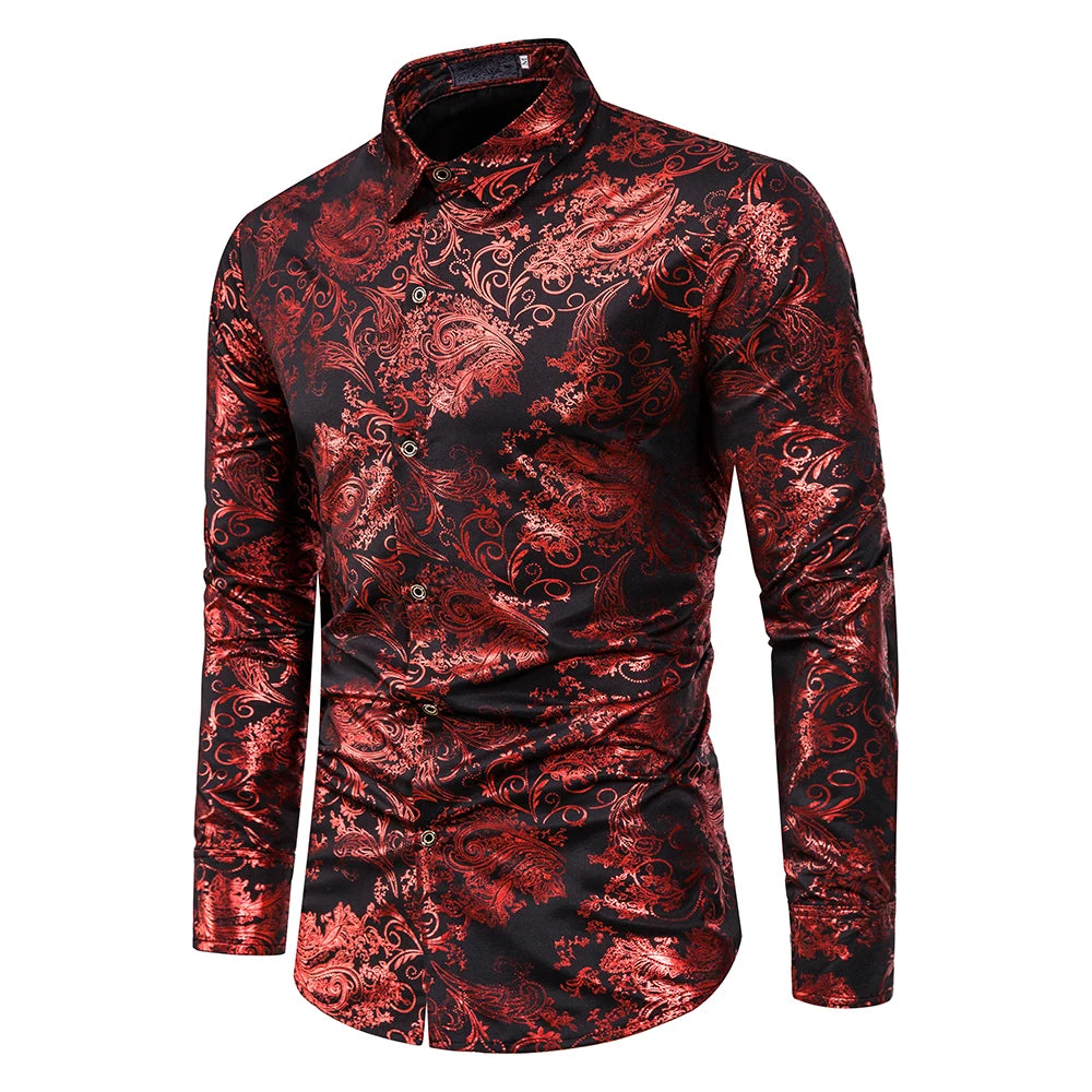Men's Shirt Flower Printing Leisure Style Men's Long-Sleeved Top Stage Performance Wedding Dinner Party Holiday Gift Men's Shirt