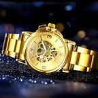 Women's Automatic Mechanical Watch - Luxurious Gold Skeleton Dial with Luminous Hands, Stainless Steel Strap, Non-High-Quality Everyday Watch Suitable for Formal and Casual Events - Ideal Gift for Women on Christmas, Birthday