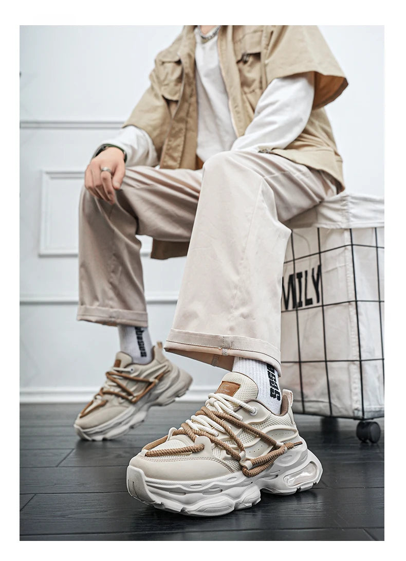 Fashion Shoes For Men White Sneakers Male Platform Walking Shoes Punk Lace Up Outdoor Men’s Outdoor Breathable Sneakers