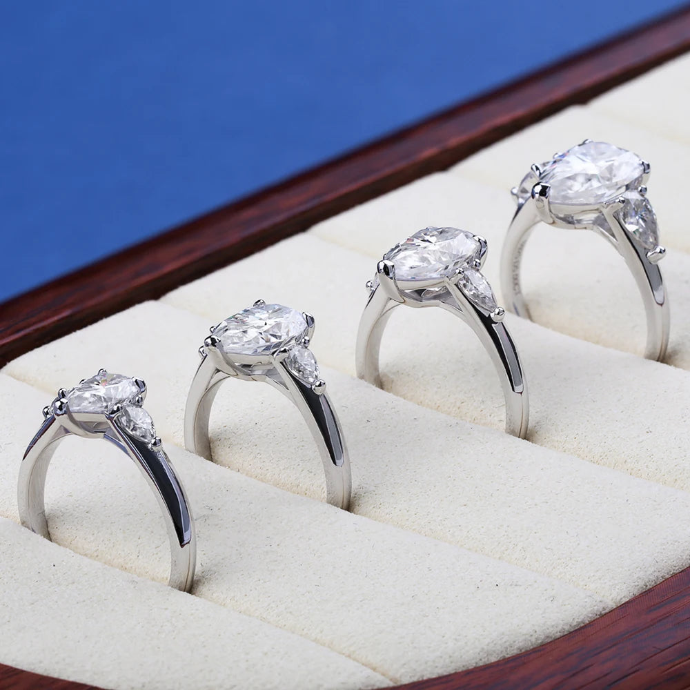 1/2/3/4ct Pear Cut All Moissanite Engagement Rings for Women 925 Sterling Silver 3-Stone Waterdrop Shape Wedding Bands Jewelry