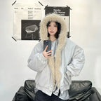 Winter Warm Jacket 2025 New High Street Fur Collar Hooded Women's American High-end Sense Versatile Korean Version Coat Trend