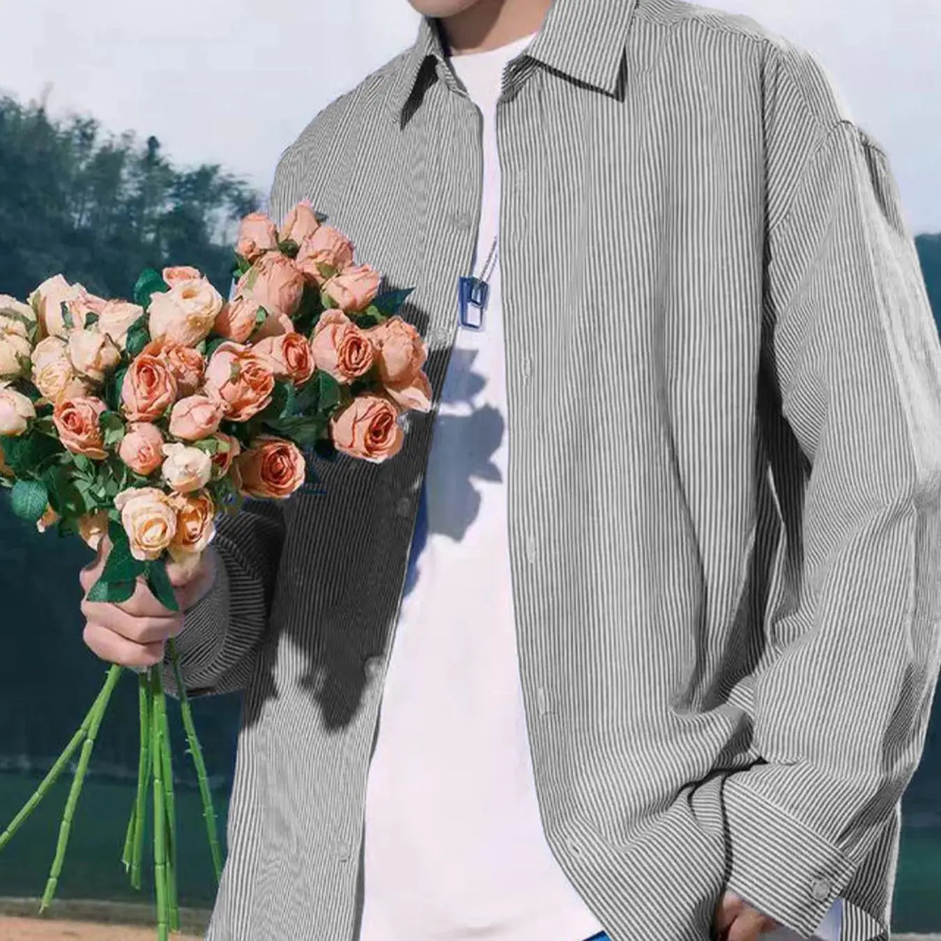 Men's American-style upscale striped shirt, new long-sleeve casual shirt for spring and autumn, stylish and laid-back.