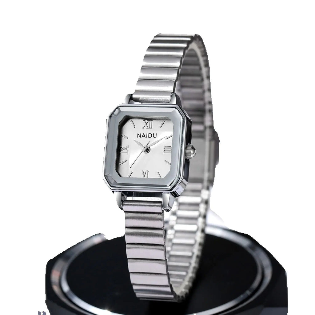 A small, exquisite and light luxury watch with a steel band for women, exuding a sense of artistic, niche and high-end style