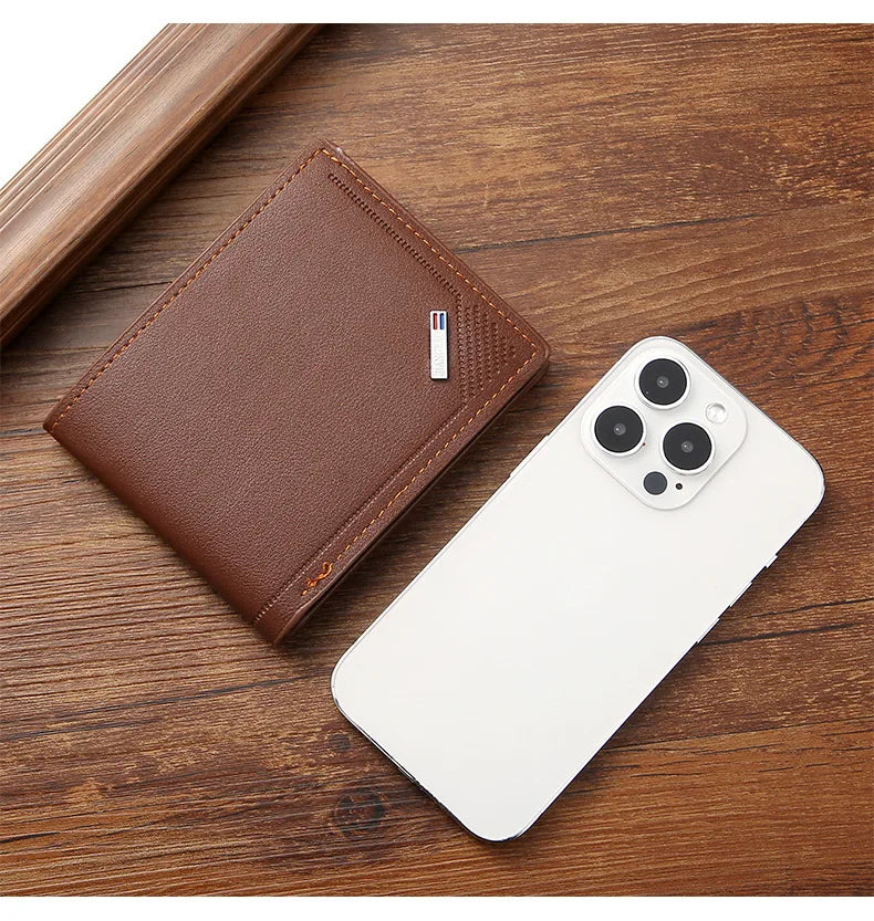 Men's Short Leather Slim Wallets Business Man Money Clip Credit Card Holder Purse Thin Minimalist Bifold Wallet