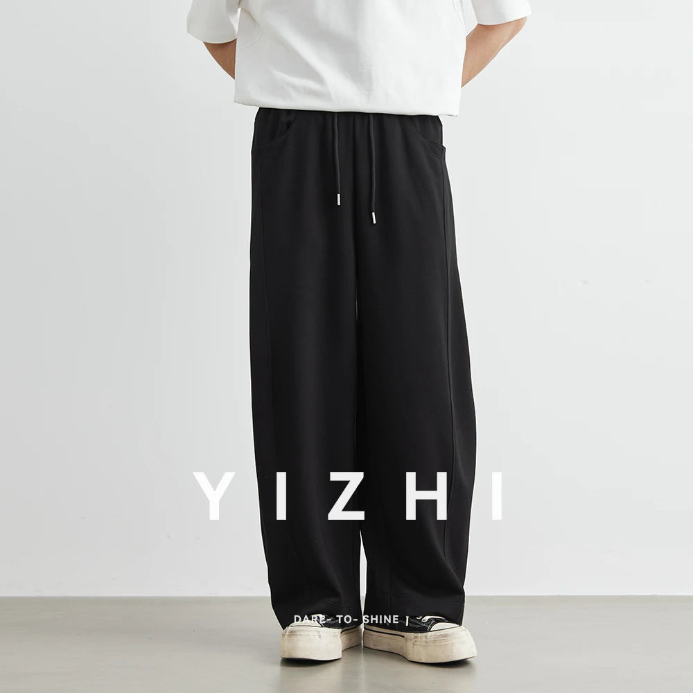 Men's American Fashion Casual Pants 2025 Summer New Style Solid Color Loose Drag Sweatpants Sports Straight Trousers Men's Wear