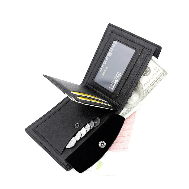 Slim Men Wallets New Short Zipper Card Holder Photo Holder Male Purse Simple Coin Pocket High Quality PU Leather Men's Wallet