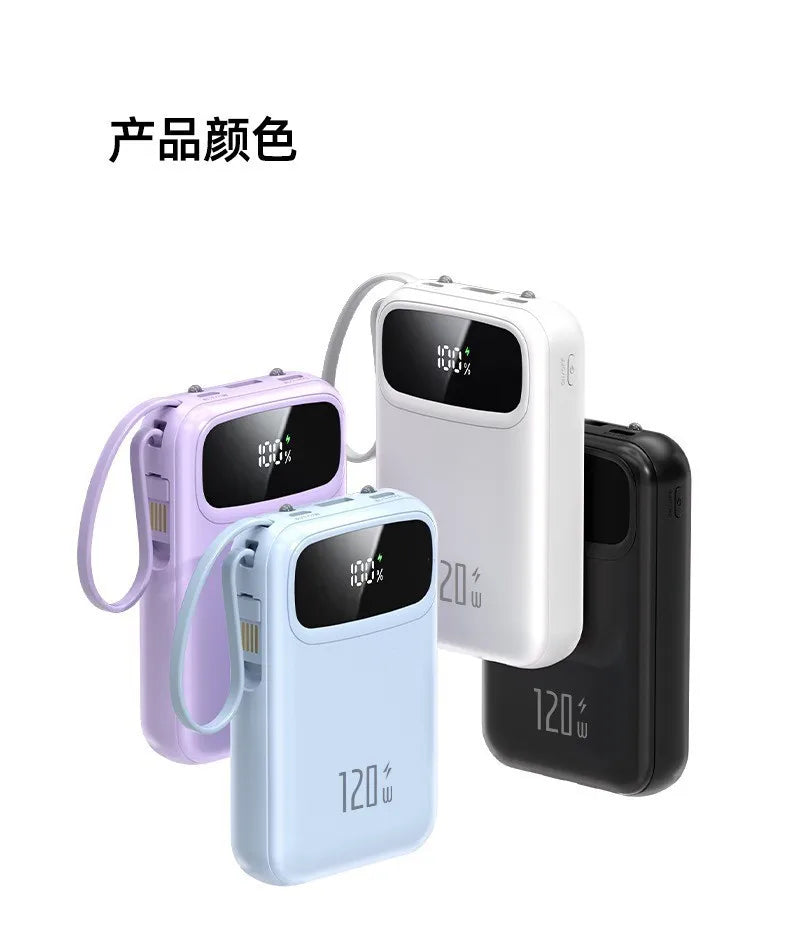 120W Power Bank Super Fast Charging 20000mAH Large Capacity 4 Cables Portable 22.5W Mobile Source Battery Mini
