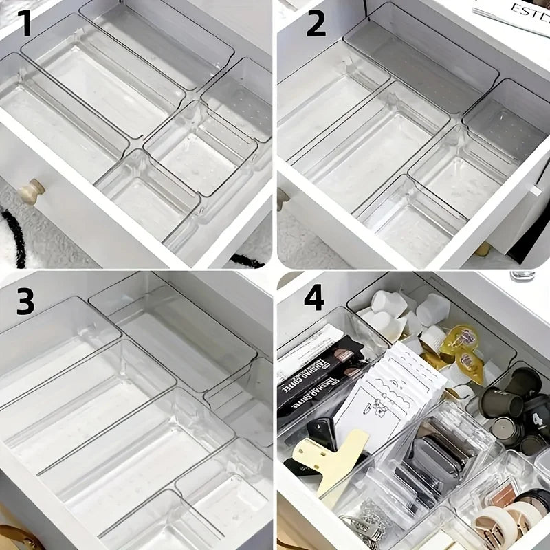 7 pieces transparent plastic cosmetics storage box set - stackable drawer dividers