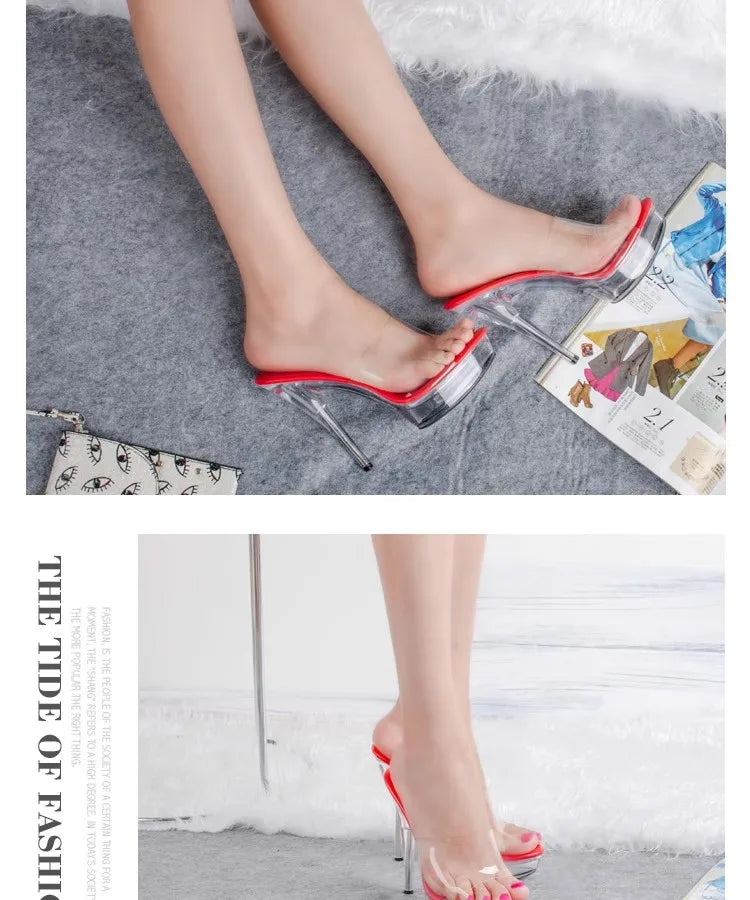 Woman High Heels Slippers 2024 12cm 13CM Crystal Transparent Sexy Model Runway Training High Heels Catwalk Performance Shoes