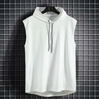 Men Tie Collar Hooded Sleeveless Vests Male Summer Loose Solid Hip Hop Tee Shirt Tops
