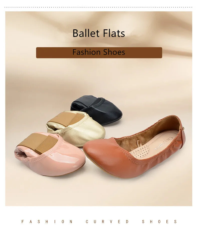 Women Ballet Flats Fashion Foldable Leather Loafers Soft Slip on Woman Luxury Brand Prom Ballerina Flats Wedding Party Shoes