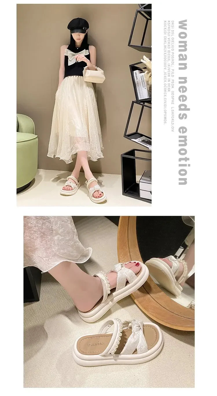 Designer Shoes Woman 2025 Slippers Casual Pantofle Low Platform Female Beach Luxury Summer New Sabot Slides Fabric Scandals Rome