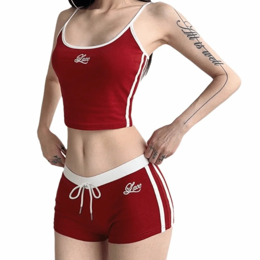 Women's Wear Breathable Embroidered Sports Set Casual Letter Stitching U-Neck Vest Comfortable Soft Drawstring Shorts Outdoor