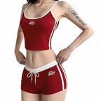 Women's Wear Breathable Embroidered Sports Set Casual Letter Stitching U-Neck Vest Comfortable Soft Drawstring Shorts Outdoor