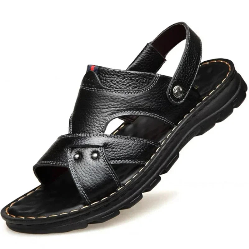 Men's Leather Summer Sandals 2025 Non-slip Thick-soled Comfort Soft Outdoor Beach Slippers