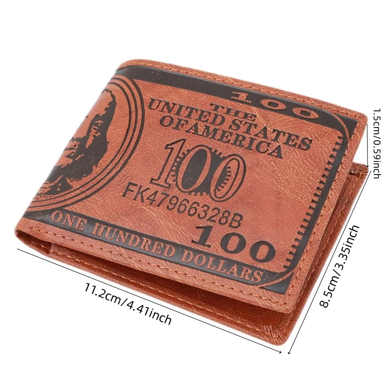 Men's Wallets With 100 US Dollar Pattern Wallet Male Leather Wallet Photo Card Holder Fashion Large Capacity Wallet Purse Bag