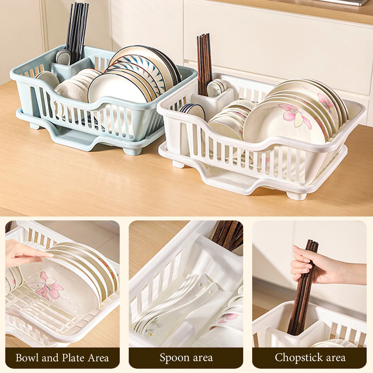 Kitchen drain bowl rack Drainage board, countertop, tableware, plates, bowls, chopsticks, spoons, storage container