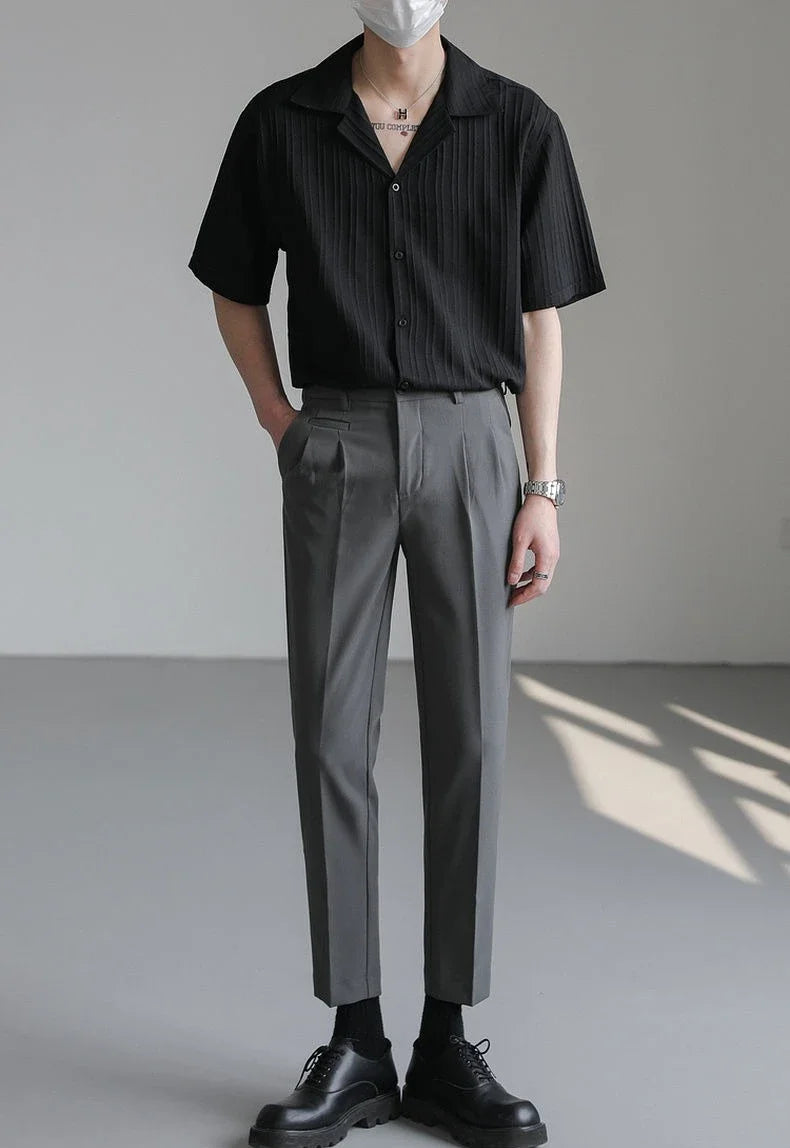 Men's Shirt Black Loose Short Sleeve Male Shirts Designer with Collar High Quality Luxury Sleeves Silk New in Vintage Slim Fit