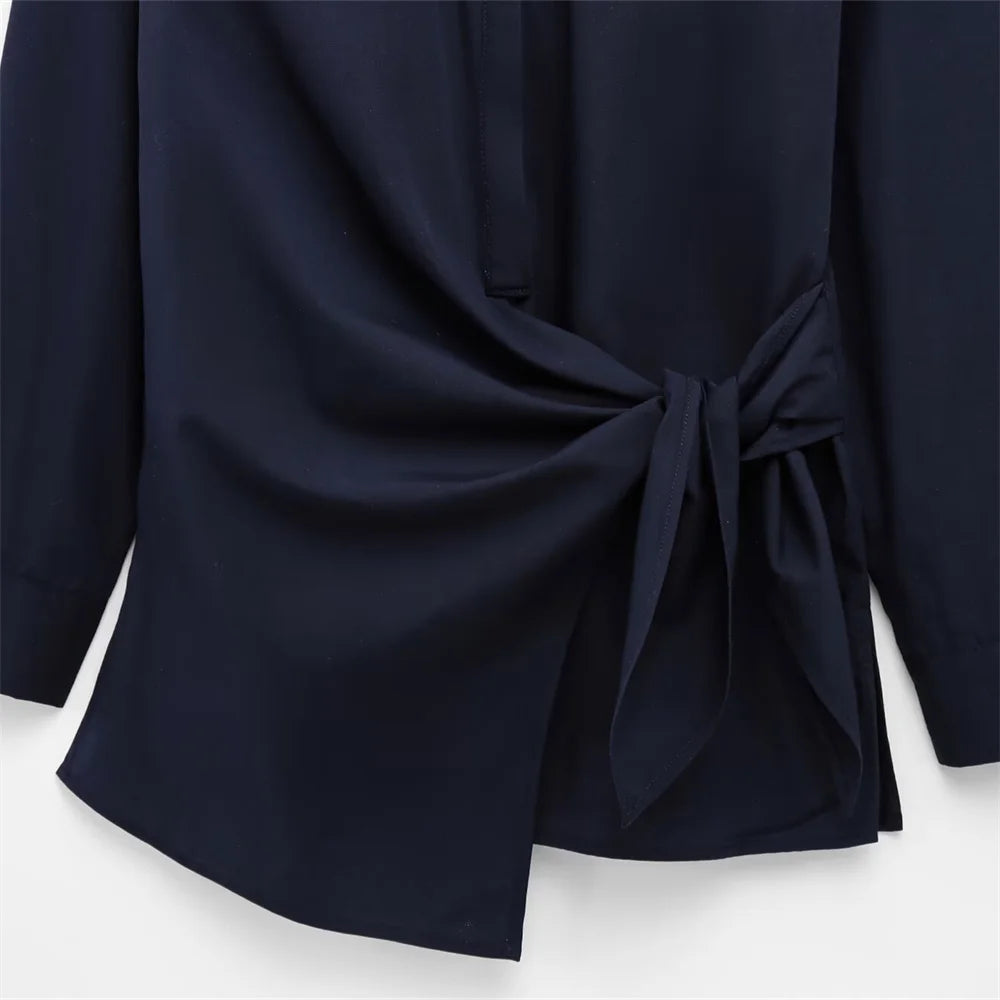 Women's Knot Lace up Double breasted Shirt Spring/Summer New Collection: Irregular Collar Slim Fit Top