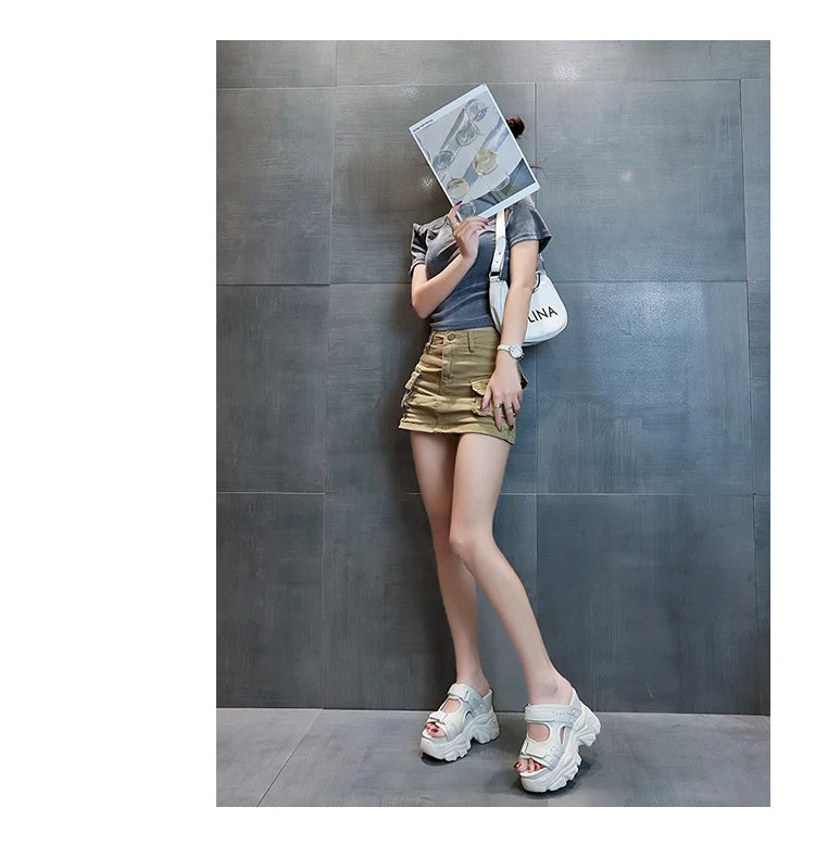 Women Slippers Female Sandals 10CM High Heels Ladies High Platform Beach Slides New 2025 Summer Chunky Flip Flops Woman