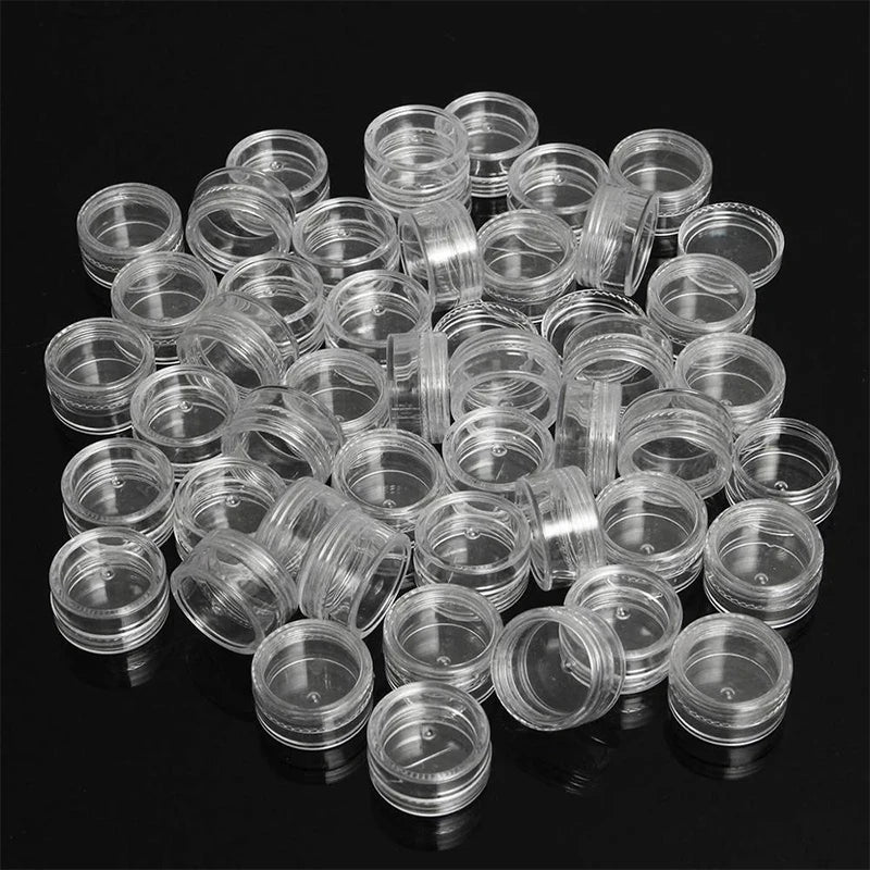 50pcs 5g Sample Clear Cream Jar Mini Cosmetic Bottles Containers Transparent Pot For Nail Arts Small Clear Can Tin For Balm