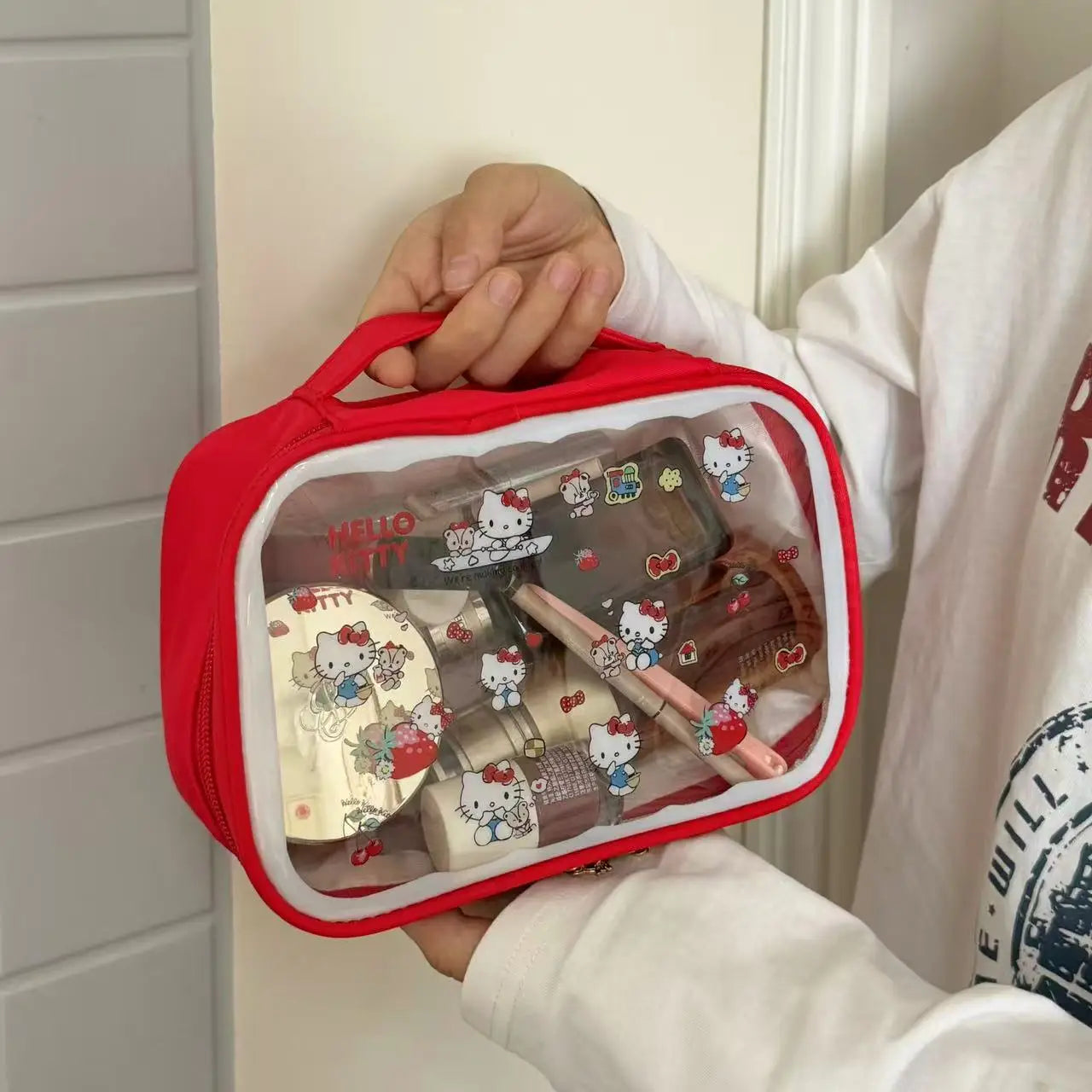 Cute Cat Makeup Bag Large Capacity Travel Toiletry Pouch Cosmetic Organizer Carry Case