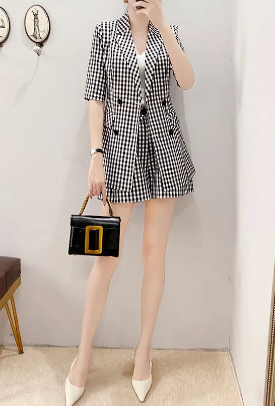 Women's 2 Pant Set Black Baggy Two Pieces Sets Pants for Woman Plaid Outfits Blazer and Trousers Suits Korea Stylish Groups of D