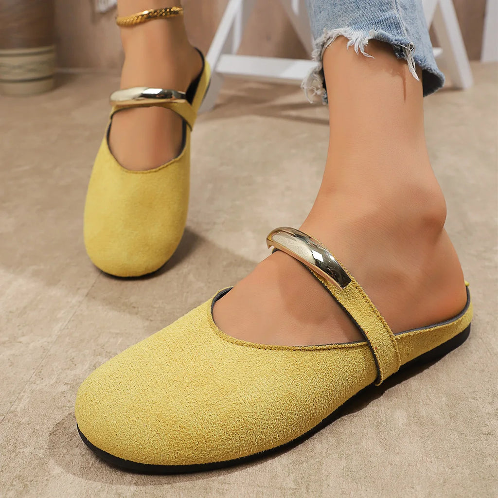 Women Slippers Flats Round Toe Mules Sandals Woman Casual Shoes 2025 Trend Summer Dress Slippers Suede Comfort Slides Women