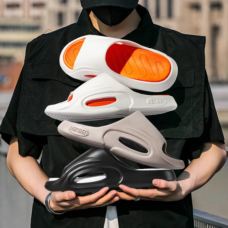 New Men Slippers Slides with a Sense High Aesthetic Value External Wear Anti Slip Thick Bottom, Beach Cool Slippers for Men