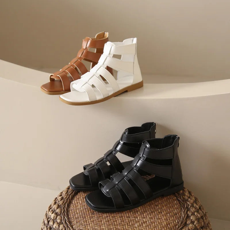 Women's Sandals Summer Elegant Casual Low Heels Flats Gladiator White Fish Toe with Best Selling Woman Shoes