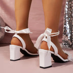 High Heels Women Sandals 2024 New Summer Wedding Shoes Bride Heels for Women Elegant Solid Lace Flower Designer Sandals