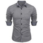 New men's shirt - traditional long-sleeved double-breasted plain-colored loose-fitting office shirt - men's business casual top
