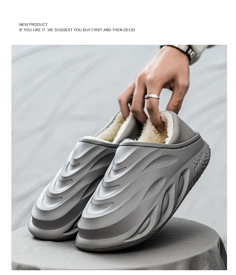 Slippers for Men Add Velvet Heel Covering Non-Slip Wear-resistant Waterproof Couple Women Home Shoes Shoes for Men Warm New