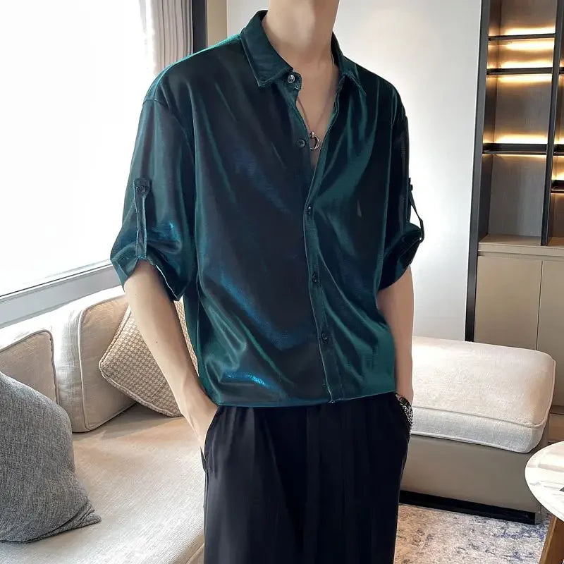 Man Shirt White Plain Hip Hop Shirts For Men Trend Regular Cool Tops Asia Button Up Original Korean Popular Clothes Summer S