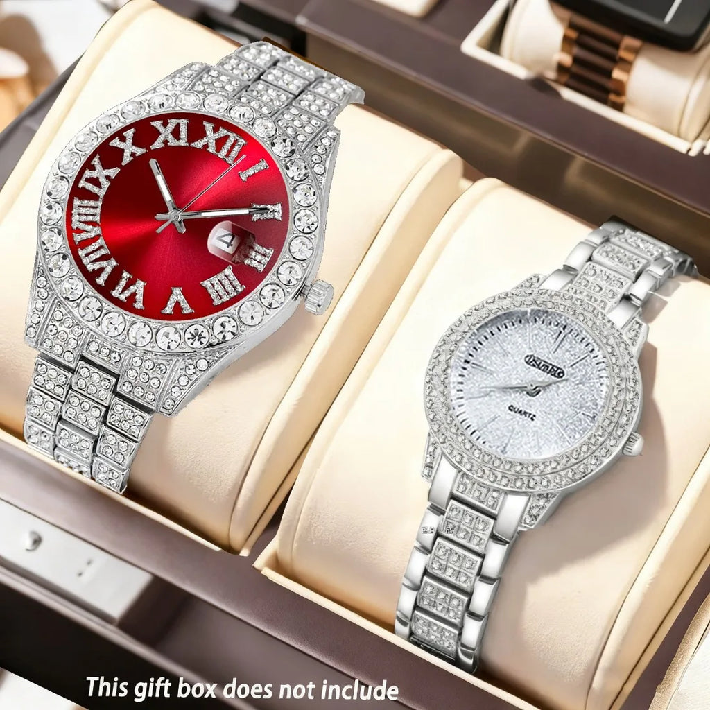 Couple Watches, 2-Piece Set Luxury Watch Set Classic Minimalist Large Dial Casual Versatile Quartz Watch Combo Set Holiday Gift