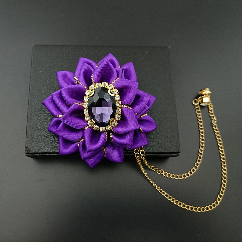 Wedding Bow Tie Corsage Men's Business Banquet Concert Suit Shirts Accessories Jewelry High-end Crystal Collar Flower Brooch Set