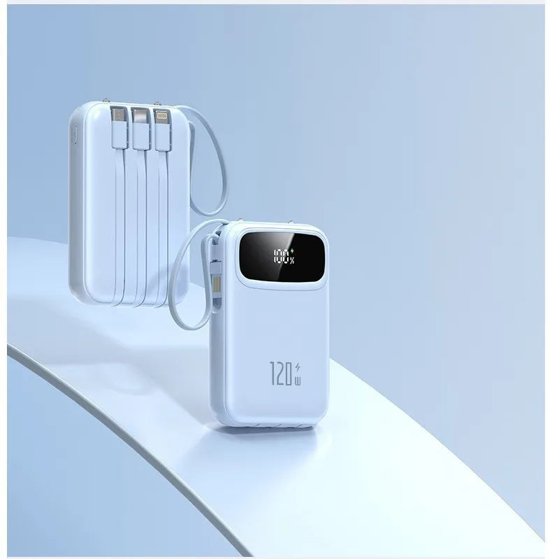 120W Power Bank Super Fast Charging 20000mAH Large Capacity 4 Cables Portable 22.5W Mobile Source Battery Mini